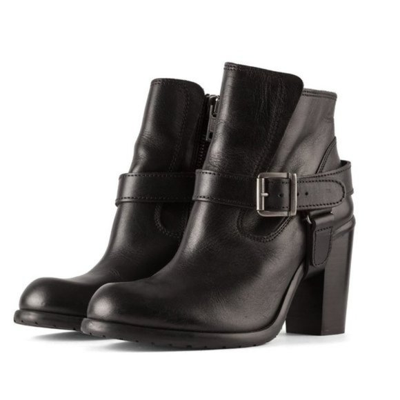 Allsaints jules Block heeled black Leather biker boots in EU 39 buckle wrap - Picture 1 of 16